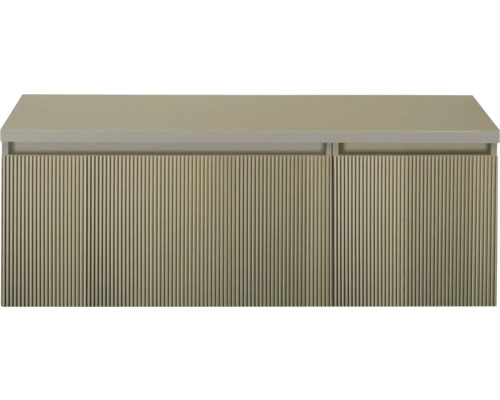 SANOX Badkamermeubelset voor waskom Frozen 3D olive 120 cm (80/40) met twee lades incl. bovenblad olive Wastafelonderkast met geribbelde voorkant