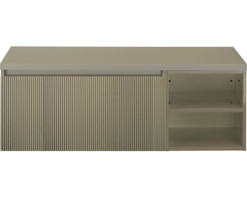 SANOX Badkamermeubelset voor waskom Frozen 3D olive 120 cm (80/40) met één lade incl. bovenblad olive Onderkast met geribbelde deur en open planken