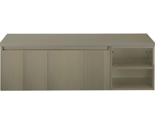 Hangende wastafelonderkast met geribbelde voorkant en twee open schappen