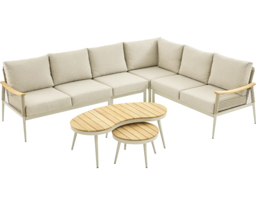 Tuinmeubelset met hoekbank en twee tafels