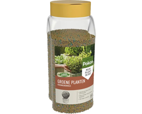 Pokon Voedingskorrels voor groene planten in doorzichtige kunststof verpakking