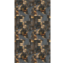 Behang met betonlook en vierkante metalen elementen met indirecte verlichting