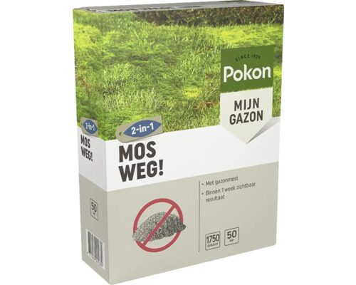 POKON Mos Weg! 50 m2 Pokon gazonmest met mos verwijderaar, verpakking