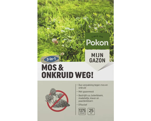 POKON Mos & Onkruid Weg! 25 m2 Pokon Gazonmest tegen mos en onkruid, verpakking
