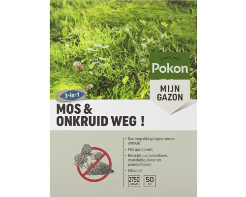 Verpakking Pokon mos- en onkruidverwijderaar, 2750 gram voor 50 vierkante meter
