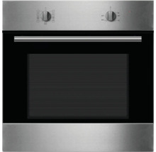 Roestvrijstalen inbouwoven met bedieningsknoppen en glazen deur