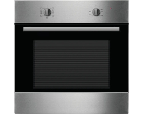 Roestvrijstalen inbouwoven met bedieningsknoppen en glazen deur