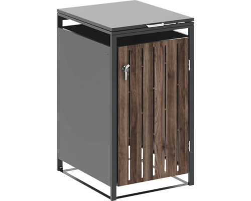 SENS-LINE Containerberging Moby enkel staal antraciet met houtlook deur 80 x 68 x 116 cm Afvalbakombouw met afsluitbare houten deur