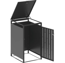 Vuilnisbakomhuizing met open deksel en deur