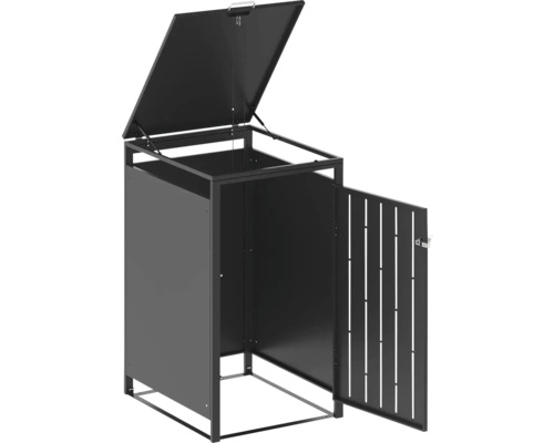 Vuilnisbakomhuizing met open deksel en deur