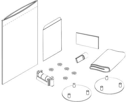Explosietekening van een privacyschermset met schermelementen, grondplaten en bevestigingsmateriaal