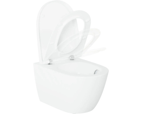 Wandcloset met diepe spoeling, open spoelrand en toiletzitting