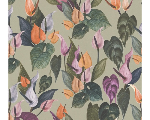 Behang met plantenpatroon en bloemmotieven