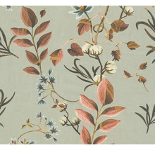 Behang met bladeren en bloemmotieven