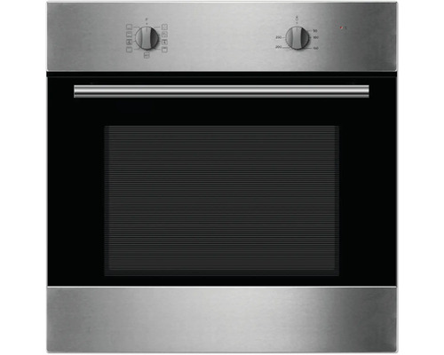 Ingebouwde roestvrijstalen oven met bedieningsknoppen en kijkvenster