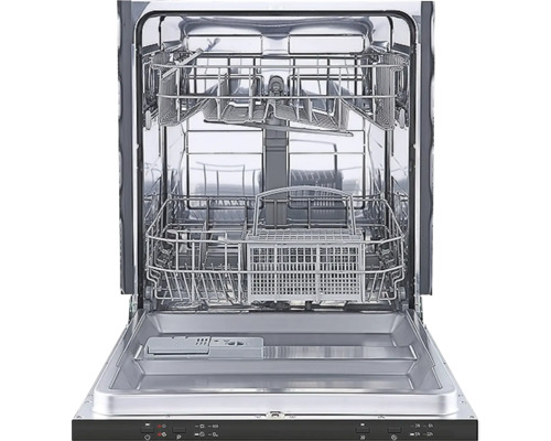 Binnenaanzicht van een vaatwasser met open deur en vaatwaskorven