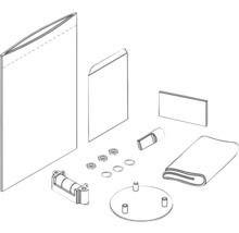 Losse onderdelen van een artikel, inclusief zak, plaat, schroeven en andere accessoires