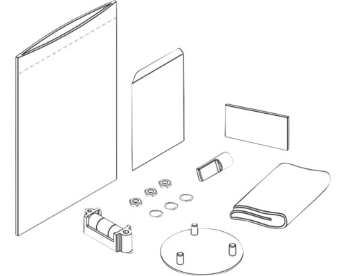 Losse onderdelen van een artikel, inclusief zak, plaat, schroeven en andere accessoires