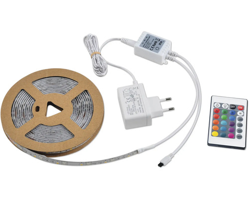 Ledstrip set met afstandsbediening en accessoires op een kartonnen rol