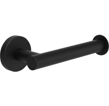 Zwarte toiletpapierhouder voor wandmontage.