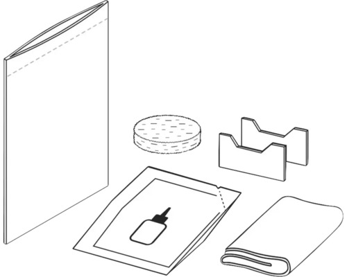 Inhoud van een reparatieset met patches, lijm, schuurpapier en gereedschap