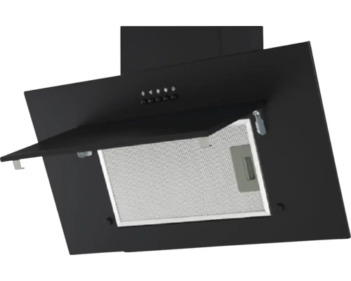 Zwarte afzuigkap met metalen filter