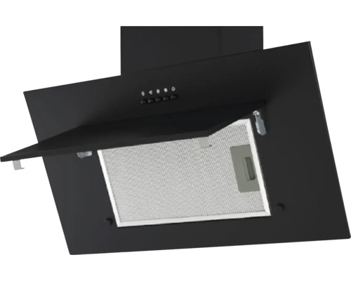 Zwarte afzuigkap met metalen filter