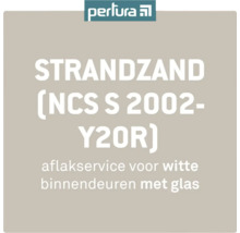 Perlura Logo. Kleur strandzand NCS S 2002-Y20R, lakservice voor witte binnendeuren met glas