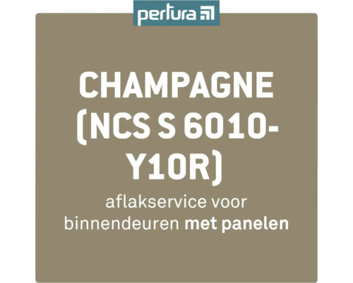 PERTURA Aflakservice voor 300 en 1000 zwarte paneeldeuren champagne Perlura Logo. Champagne NCS S 6010-Y10R. Lakservice voor binnendeuren met panelen.