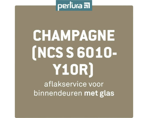 PERTURA Aflakservice voor 300 en 1000 zwarte glasdeuren champagne Perfura Logo. Champagne kleurtoon (NCS S 6010-Y10R) voor lakservice voor binnendeuren met glas