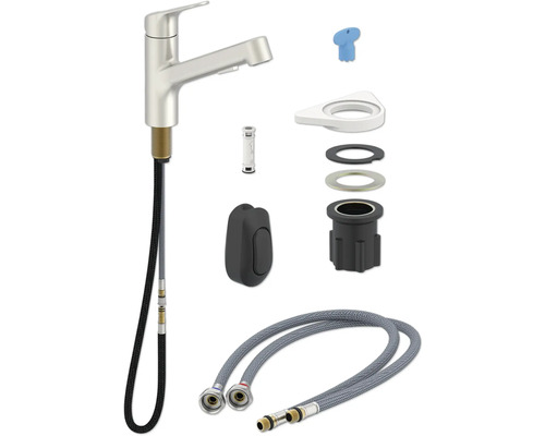 Keukenkraan met montagetoebehoren en flexibele aansluitslangen