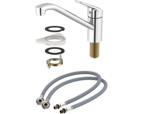 Keukenkraan met aansluitslangen en bevestigingsmateriaal
