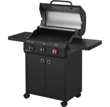 Gasbarbecue met open deksel en zijdelingse legtafels