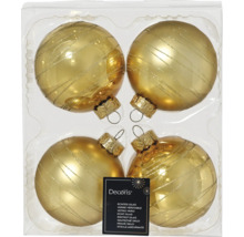Set van vier gouden kerstballen met glitterstrepen