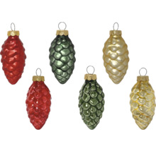 Diverse kegelvormige kerstboomversieringen