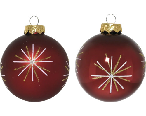 Twee kerstballen met sterpatroon en ophanghaak