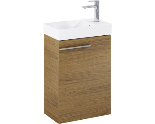 Wastafelmeubel met houtlook onderkast en opzetwastafel