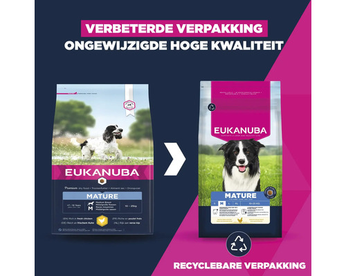 EUKANUBA Hondenvoer Mature M kip 3 kg Eukanuba Mature droog hondenvoer, verbeterde verpakking