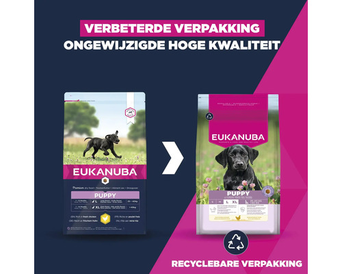 Eukanuba Puppy droogvoer met verbeterde, recyclebare verpakking