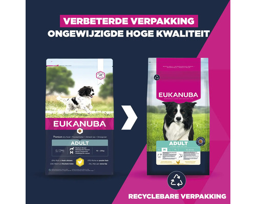 EUKANUBA Hondenvoer Adult M kip 3 kg Eukanuba droog hondenvoer voor volwassen honden, verbeterde en recyclebare verpakking