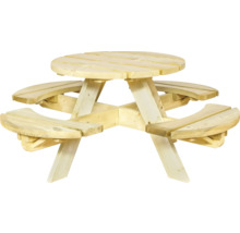 Ronde picknicktafel van hout met geïntegreerde banken