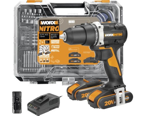 Worx Nitro accuboormachine met accessoires, accu's en oplader