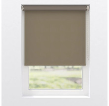 Aanzicht van een raam met een grijs rolgordijn