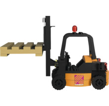 Speelgoed vorkheftruck met pallet en Hornbach logo