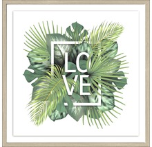 Ingelijste afbeelding met het woord liefde en groene bladeren