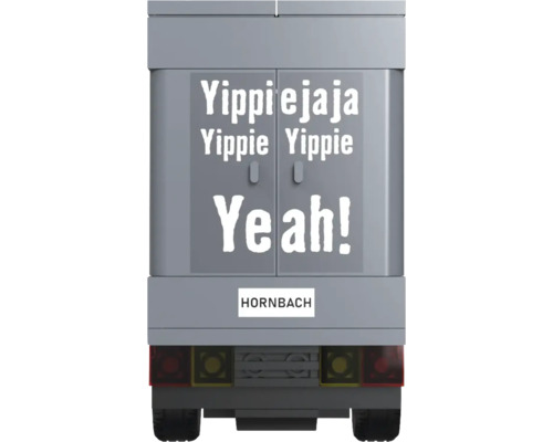 Hornbach transportmodel met de tekst Yippie jaja Yippie Yippie Yeah!