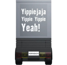 Hornbach vrachtwagen met de tekst 'Yippiejaja Yippie Yippie Yeah!'