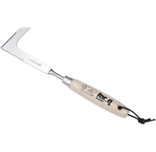 Onkruidsteker met roestvrijstalen mes en houten handvat