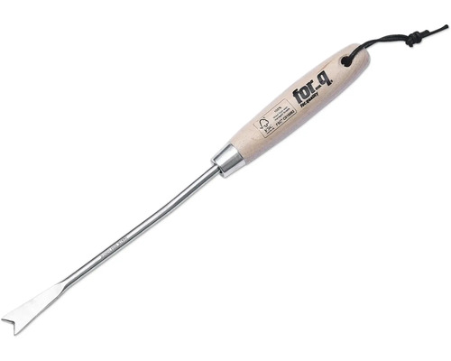 Onkruidsteker met houten handvat en roestvrijstalen mes