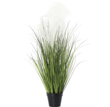 Decoratieve kunstplant met grassen en bloemen in een zwarte pot